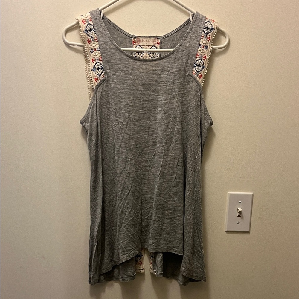 Altar'd State Gray Tank Top with Aztec Embroidered Accents size medium